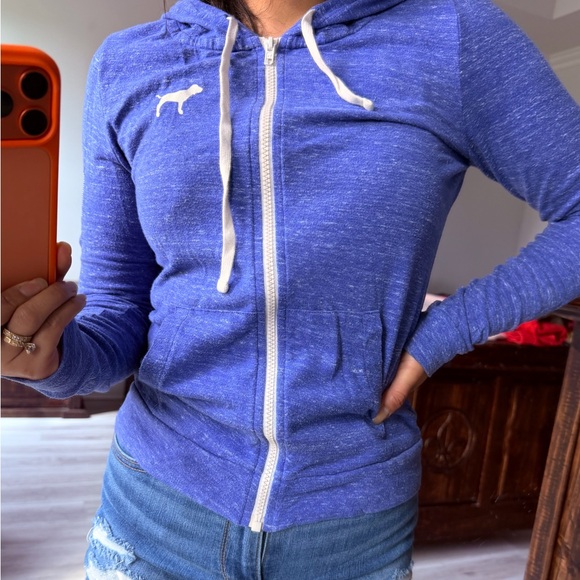 PINK Victoria's Secret Blue Hoodie with White Drawstrings - Picture 3 of 6